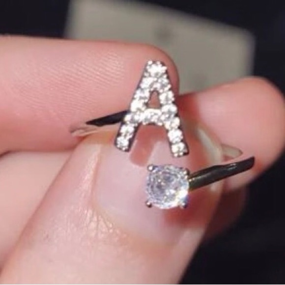 🤩 Letter “A” Cubic Zircon Silvertone Adjustable Ring NWT - Picture 10 of 10